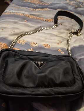 Guess Black Crossbody Bag with Silver Chain Strap